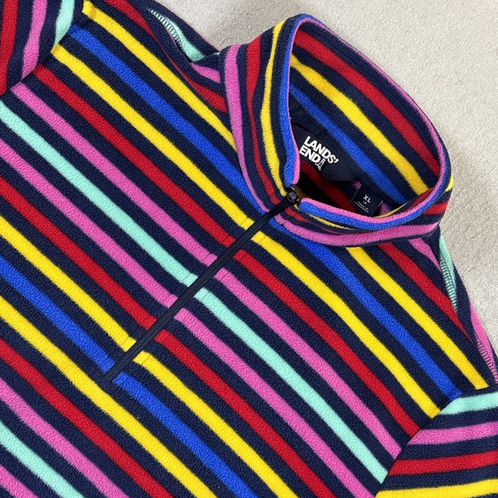 Lands End 1/4 Zip Pullover Fleece Size‎ XL Multicolor Stripe